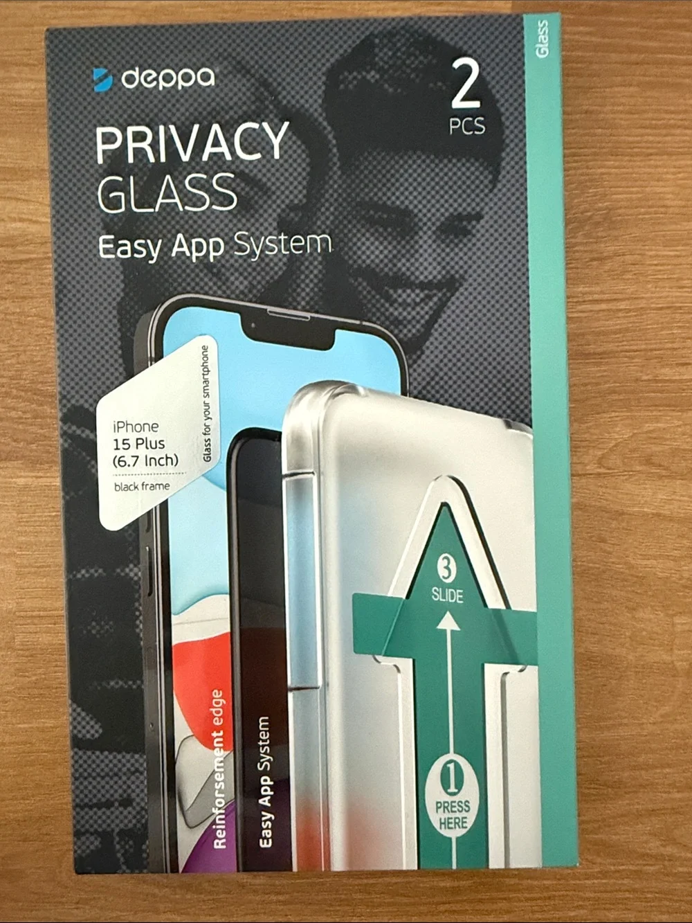 Deppa Privacy Glass Screen Protector for iPhone 15 Plus (Black) - 2 Pack